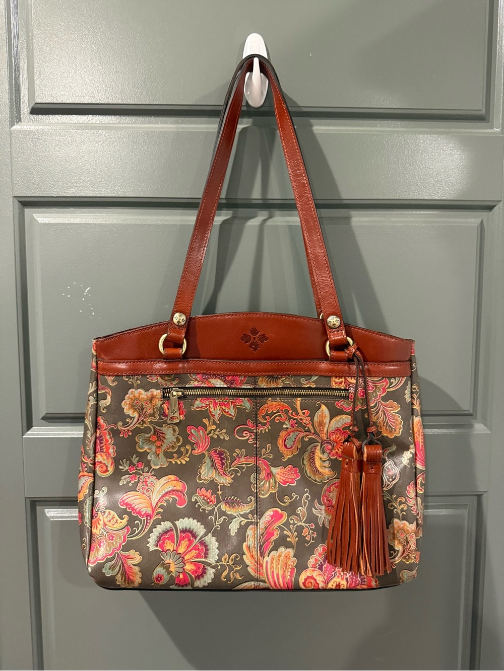 Patricia Nash Brown Floral Paisley Tote with Leather Tassel